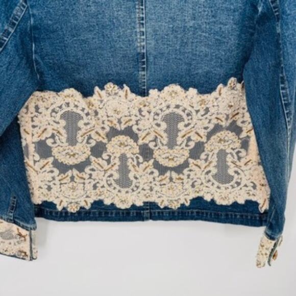 Vintage Berek 2 Takako Sakon Jean Jacket Womens Small Blue Lace Bead Trim Cotton - Picture 9 of 11